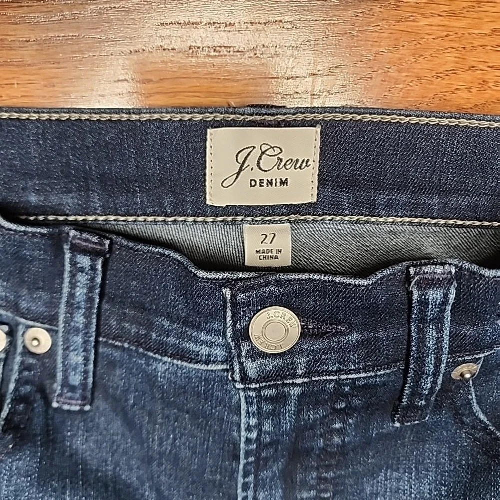 J Crew Vintage Straight Denim Crop Jeans Dark Wash Red Velvet Stripe Mid Rise 27